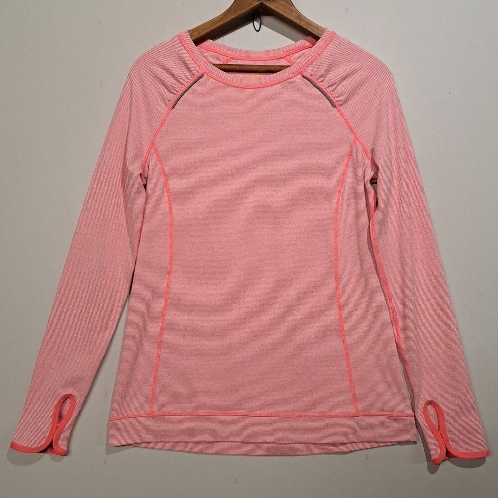 Lucy Lucytech Long Sleeve Coral White Stripes Yoga Workout Top Womens Medium M